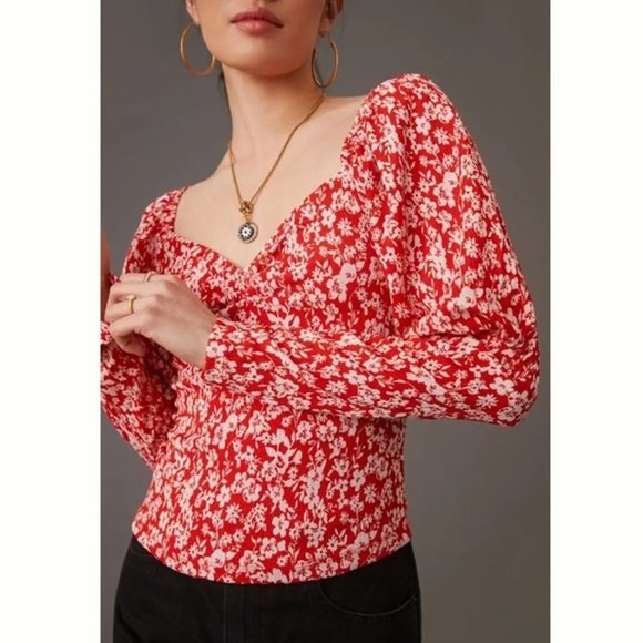Anthropologie Tops - NWT Anthropologie Women’s Long Sleeve Sweetheart Red and White Top Size Small